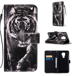 Black and White Tiger Matte Leather Wallet Phone Case for Huawei Nova 5 / Nova 5 Pro