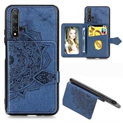 Mandala Flower Cloth Multifunction Stand Card Leather Phone Case for Huawei Nova 5 / Nova 5 Pro - Blue