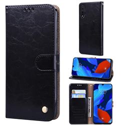 Luxury Retro Oil Wax PU Leather Wallet Phone Case for Huawei Nova 5 / Nova 5 Pro - Deep Black
