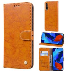 Luxury Retro Oil Wax PU Leather Wallet Phone Case for Huawei Nova 5 / Nova 5 Pro - Orange Yellow