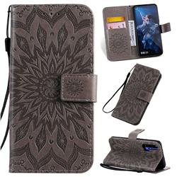 Embossing Sunflower Leather Wallet Case for Huawei nova 5T - Gray