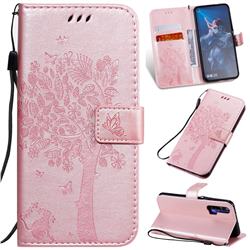 Embossing Butterfly Tree Leather Wallet Case for Huawei nova 5T - Rose Pink