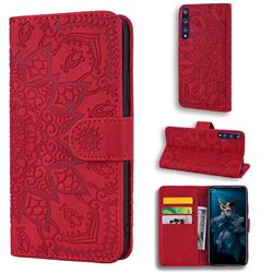 Retro Embossing Mandala Flower Leather Wallet Case for Huawei nova 5T - Red