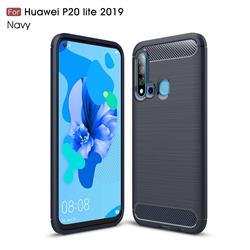 Luxury Carbon Fiber Brushed Wire Drawing Silicone TPU Back Cover for Huawei nova 5i - Navy