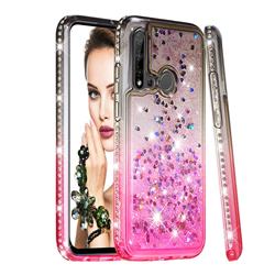 Diamond Frame Liquid Glitter Quicksand Sequins Phone Case for Huawei nova 5i - Gray Pink