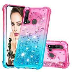 Rainbow Gradient Liquid Glitter Quicksand Sequins Phone Case for Huawei nova 5i - Pink Blue