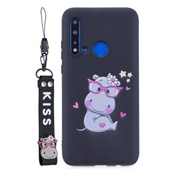 Black Flower Hippo Soft Kiss Candy Hand Strap Silicone Case for Huawei nova 5i
