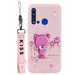 Pink Flower Bear Soft Kiss Candy Hand Strap Silicone Case for Huawei nova 5i