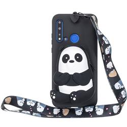 Cute Panda Neck Lanyard Zipper Wallet Silicone Case for Huawei nova 5i