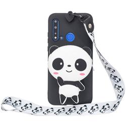 White Panda Neck Lanyard Zipper Wallet Silicone Case for Huawei nova 5i