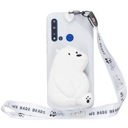 White Polar Bear Neck Lanyard Zipper Wallet Silicone Case for Huawei nova 5i