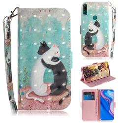 Black and White Cat 3D Painted Leather Wallet Phone Case for Huawei nova 5i