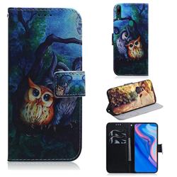 Oil Painting Owl PU Leather Wallet Case for Huawei nova 5i