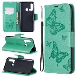 Embossing Double Butterfly Leather Wallet Case for Huawei nova 5i - Green