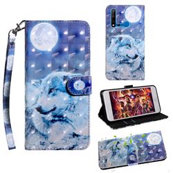 Moon Wolf 3D Painted Leather Wallet Case for Huawei nova 5i