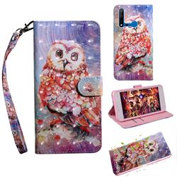 Colored Owl 3D Painted Leather Wallet Case for Huawei nova 5i