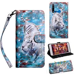 White Tiger 3D Painted Leather Wallet Case for Huawei nova 5i
