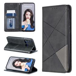 Prismatic Slim Magnetic Sucking Stitching Wallet Flip Cover for Huawei nova 5i - Black