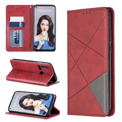 Prismatic Slim Magnetic Sucking Stitching Wallet Flip Cover for Huawei nova 5i - Red
