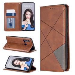 Prismatic Slim Magnetic Sucking Stitching Wallet Flip Cover for Huawei nova 5i - Brown