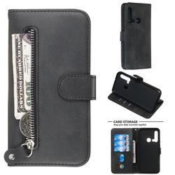 Retro Luxury Zipper Leather Phone Wallet Case for Huawei nova 5i - Black