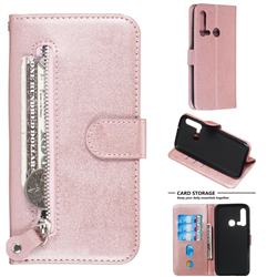 Retro Luxury Zipper Leather Phone Wallet Case for Huawei nova 5i - Pink