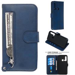 Retro Luxury Zipper Leather Phone Wallet Case for Huawei nova 5i - Blue