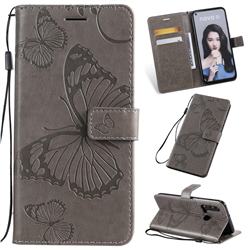 Embossing 3D Butterfly Leather Wallet Case for Huawei nova 5i - Gray