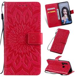 Embossing Sunflower Leather Wallet Case for Huawei nova 5i - Red
