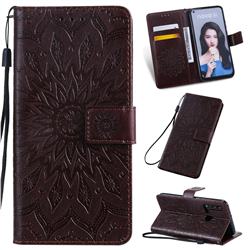 Embossing Sunflower Leather Wallet Case for Huawei nova 5i - Brown
