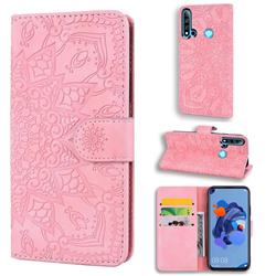 Retro Embossing Mandala Flower Leather Wallet Case for Huawei nova 5i - Pink