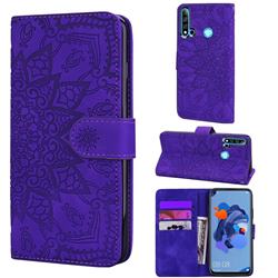 Retro Embossing Mandala Flower Leather Wallet Case for Huawei nova 5i - Purple