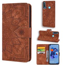 Retro Embossing Mandala Flower Leather Wallet Case for Huawei nova 5i - Brown