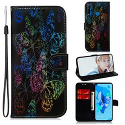 Black Butterfly Laser Shining Leather Wallet Phone Case for Huawei nova 5i
