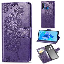 Embossing Mandala Flower Butterfly Leather Wallet Case for Huawei nova 5i - Dark Purple
