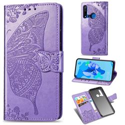 Embossing Mandala Flower Butterfly Leather Wallet Case for Huawei nova 5i - Light Purple