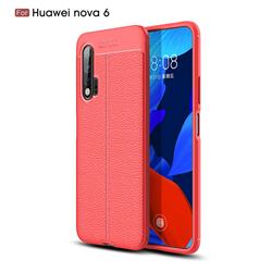 Luxury Auto Focus Litchi Texture Silicone TPU Back Cover for Huawei nova 6 - Red