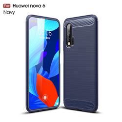 Luxury Carbon Fiber Brushed Wire Drawing Silicone TPU Back Cover for Huawei nova 6 - Navy