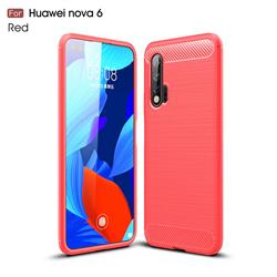 Luxury Carbon Fiber Brushed Wire Drawing Silicone TPU Back Cover for Huawei nova 6 - Red
