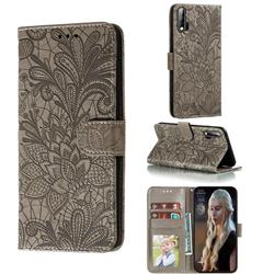 Intricate Embossing Lace Jasmine Flower Leather Wallet Case for Huawei nova 6 - Gray