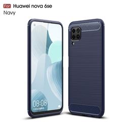 Luxury Carbon Fiber Brushed Wire Drawing Silicone TPU Back Cover for Huawei nova 6 SE - Navy