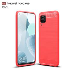Luxury Carbon Fiber Brushed Wire Drawing Silicone TPU Back Cover for Huawei nova 6 SE - Red