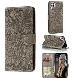 Intricate Embossing Lace Jasmine Flower Leather Wallet Case for Huawei nova 6 SE - Gray