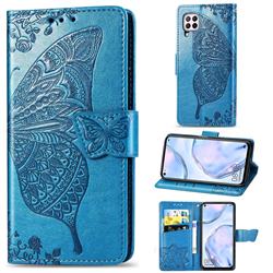 Embossing Mandala Flower Butterfly Leather Wallet Case for Huawei nova 6 SE - Blue