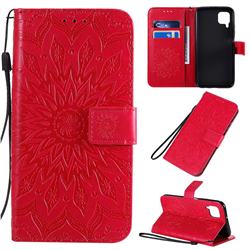 Embossing Sunflower Leather Wallet Case for Huawei nova 6 SE - Red