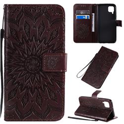 Embossing Sunflower Leather Wallet Case for Huawei nova 6 SE - Brown