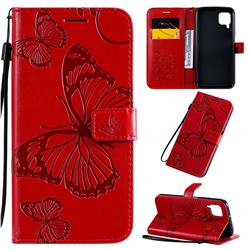 Embossing 3D Butterfly Leather Wallet Case for Huawei nova 6 SE - Red