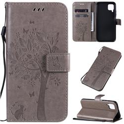 Embossing Butterfly Tree Leather Wallet Case for Huawei nova 6 SE - Grey