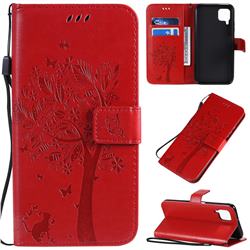 Embossing Butterfly Tree Leather Wallet Case for Huawei nova 6 SE - Red