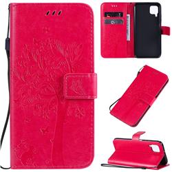 Embossing Butterfly Tree Leather Wallet Case for Huawei nova 6 SE - Rose